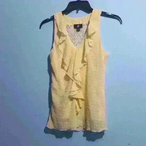 Women's large Iz Byer pastel yellow polkadot dressy blouse feminine Coquette